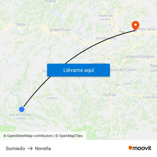 Somiedo to Noreña map