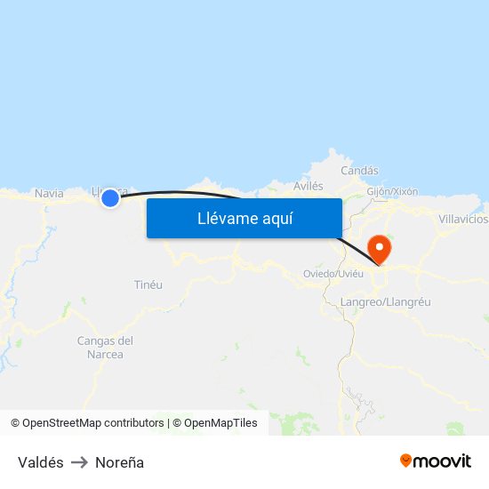 Valdés to Noreña map