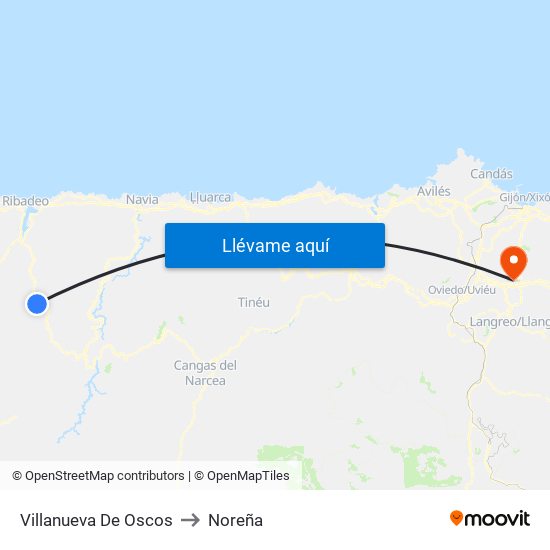 Villanueva De Oscos to Noreña map