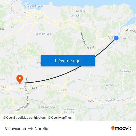 Villaviciosa to Noreña map