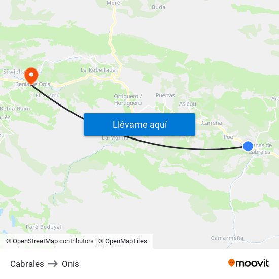 Cabrales to Onís map