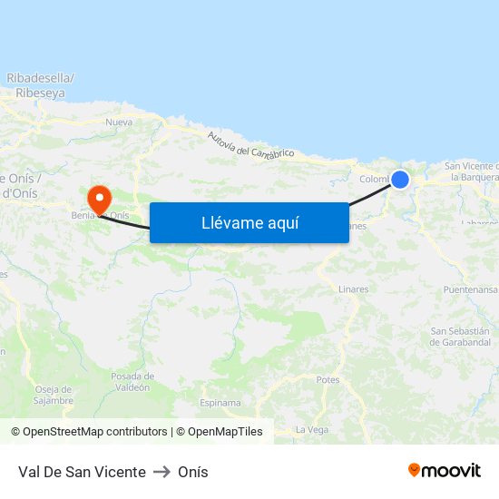 Val De San Vicente to Onís map