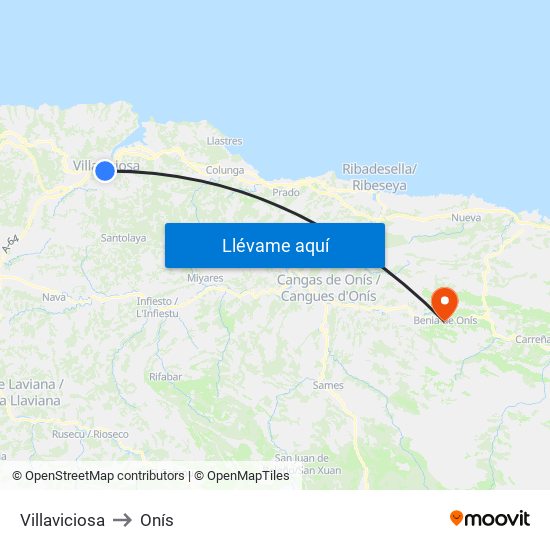 Villaviciosa to Onís map