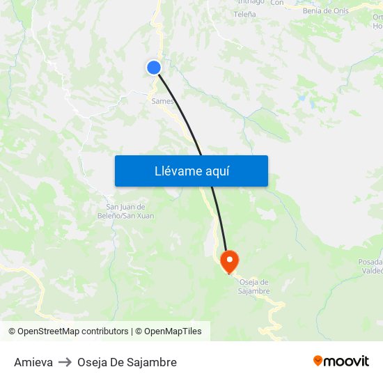 Amieva to Oseja De Sajambre map