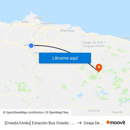 [Oviedo/Uviéu]  Estación Bus Oviedo - Pepe Cosmen [Cta 01549] to Oseja De Sajambre map