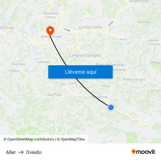Aller to Oviedo map