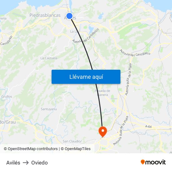 Avilés to Oviedo map