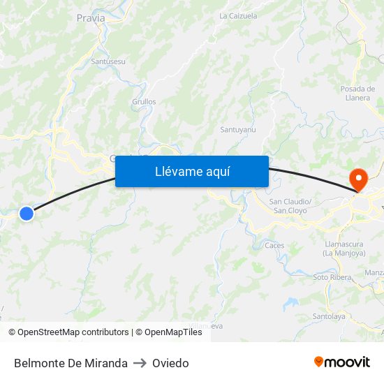 Belmonte De Miranda to Oviedo map