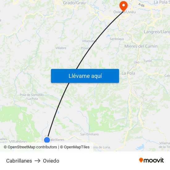 Cabrillanes to Oviedo map