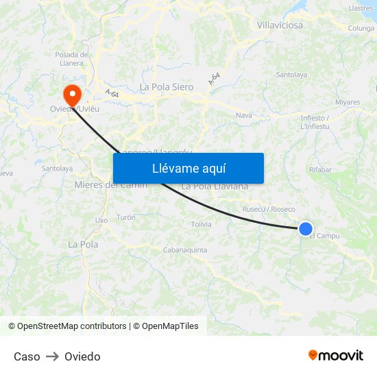 Caso to Oviedo map