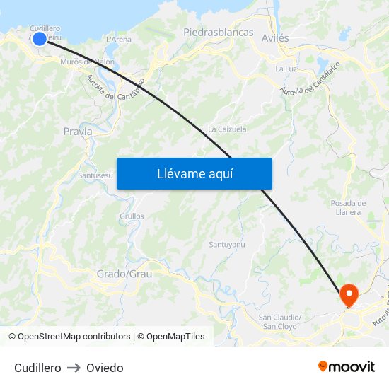 Cudillero to Oviedo map