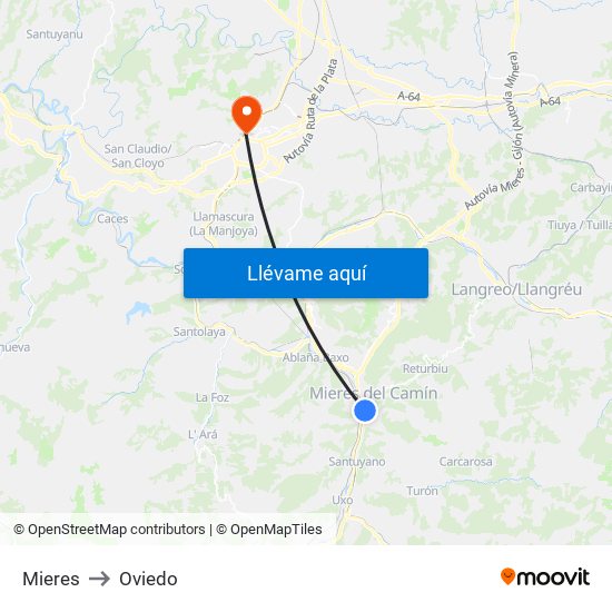 Mieres to Oviedo map
