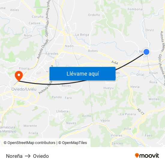 Noreña to Oviedo map