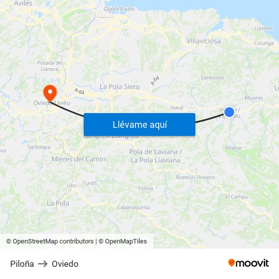 Piloña to Oviedo map