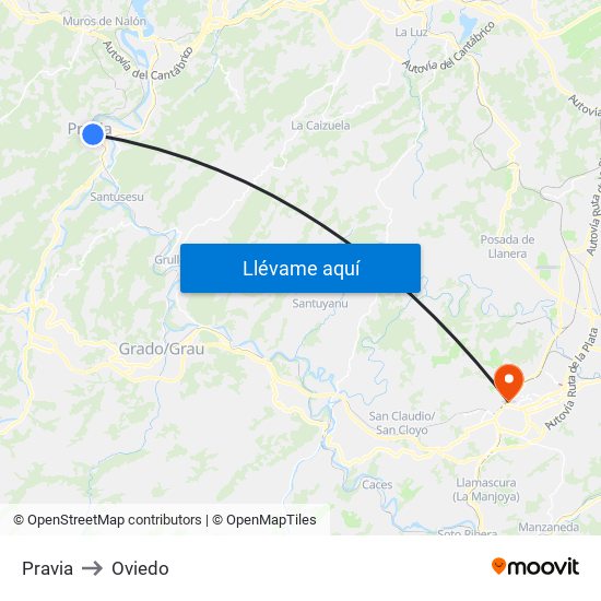 Pravia to Oviedo map