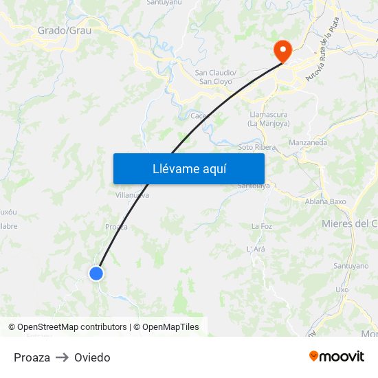Proaza to Oviedo map