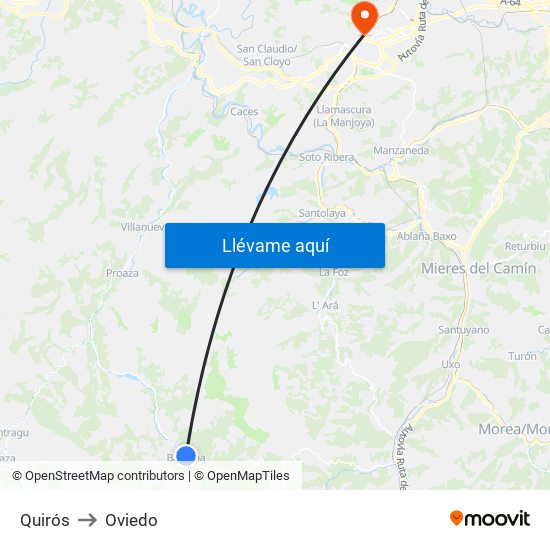 Quirós to Oviedo map