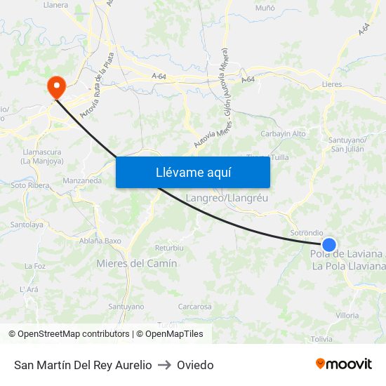 San Martín Del Rey Aurelio to Oviedo map