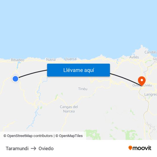 Taramundi to Oviedo map