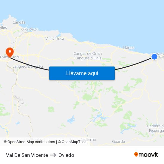Val De San Vicente to Oviedo map