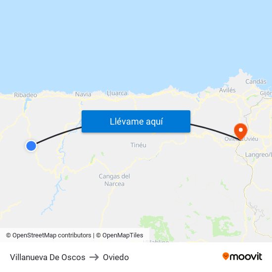 Villanueva De Oscos to Oviedo map