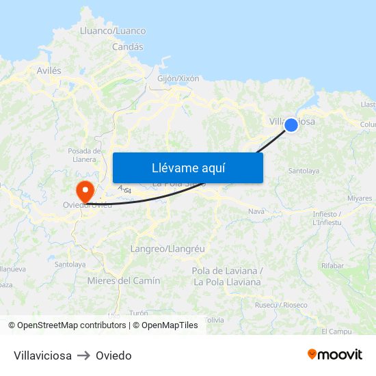 Villaviciosa to Oviedo map