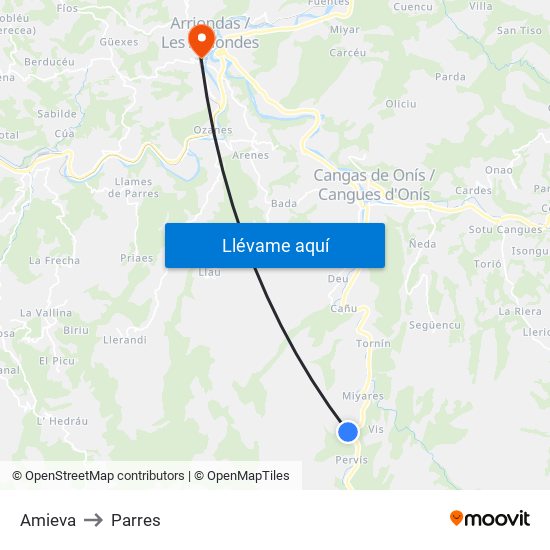 Amieva to Parres map