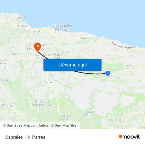 Cabrales to Parres map