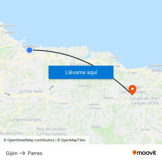 Gijón to Parres map