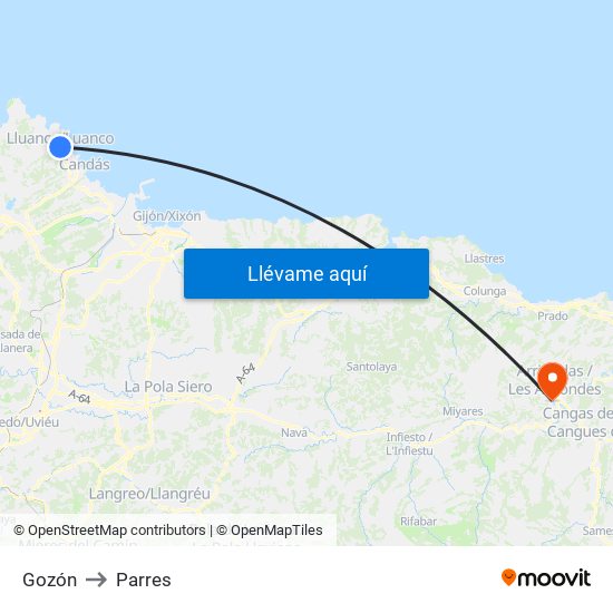 Gozón to Parres map
