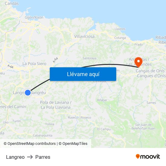 Langreo to Parres map