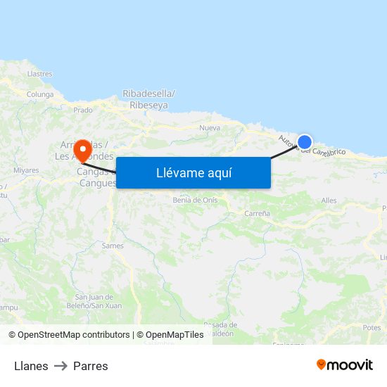 Llanes to Parres map