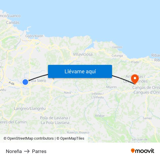 Noreña to Parres map