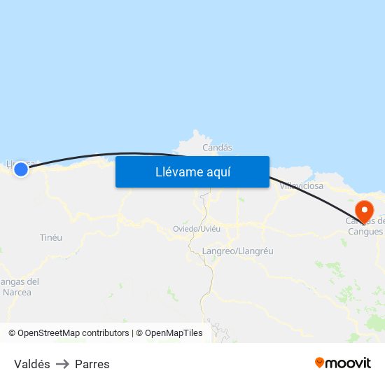 Valdés to Parres map