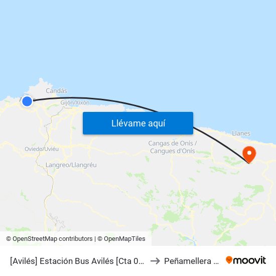 [Avilés]  Estación Bus Avilés [Cta 00161] to Peñamellera Alta map