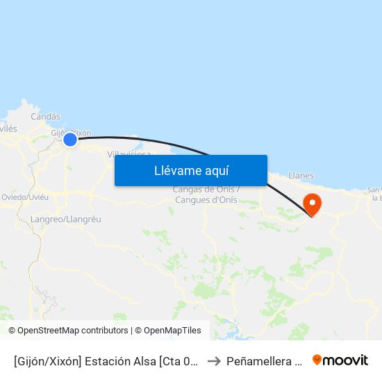 [Gijón/Xixón]  Estación Alsa [Cta 00784] to Peñamellera Alta map
