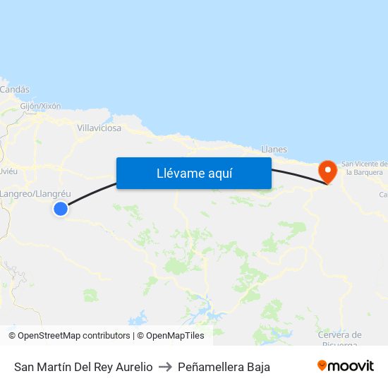 San Martín Del Rey Aurelio to Peñamellera Baja map