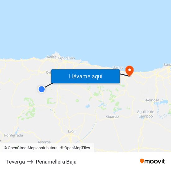 Teverga to Peñamellera Baja map