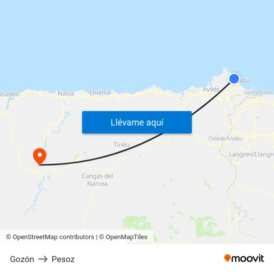 Gozón to Pesoz map
