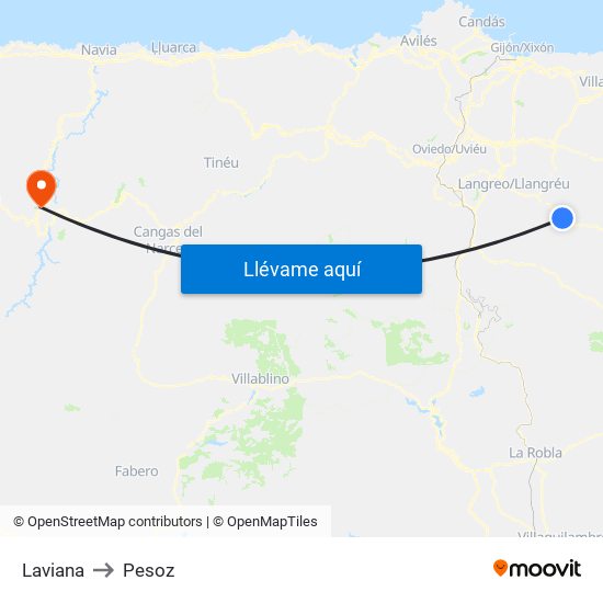 Laviana to Pesoz map