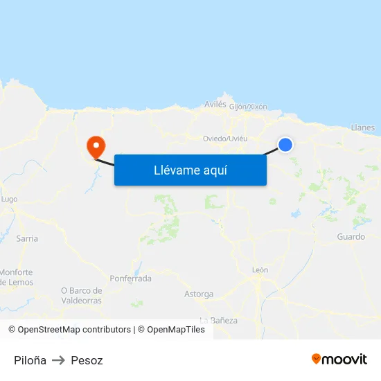 Piloña to Pesoz map