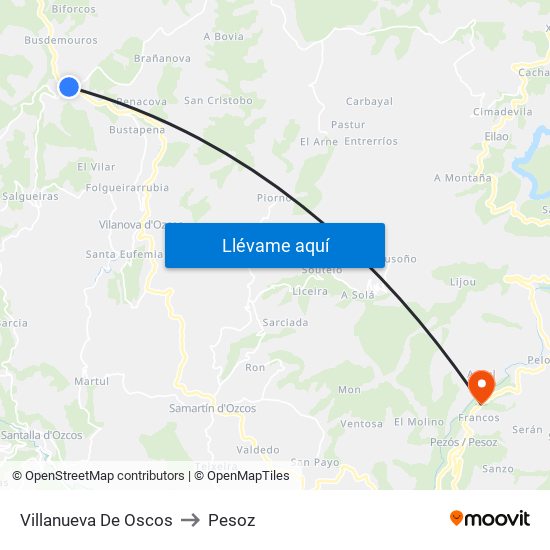 Villanueva De Oscos to Pesoz map