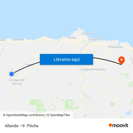 Allande to Piloña map