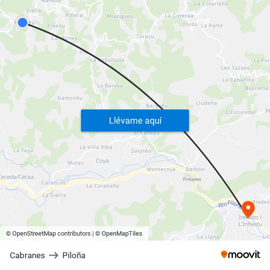 Cabranes to Piloña map
