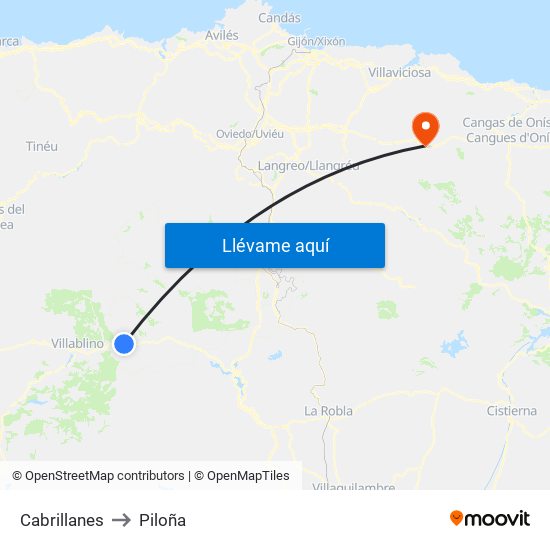 Cabrillanes to Piloña map