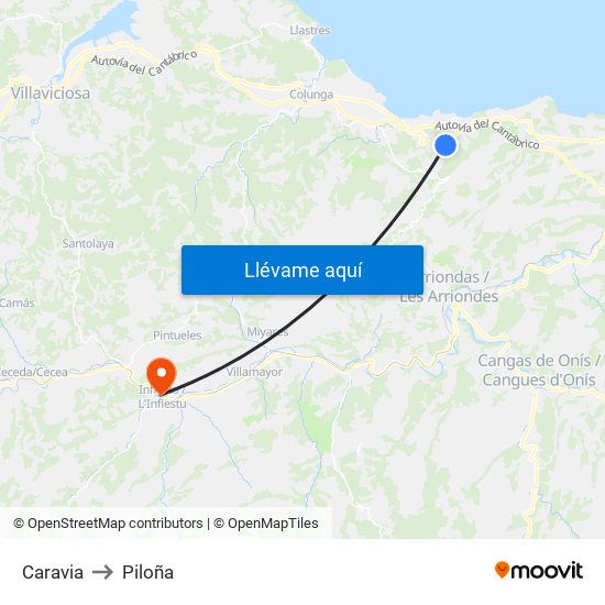 Caravia to Piloña map