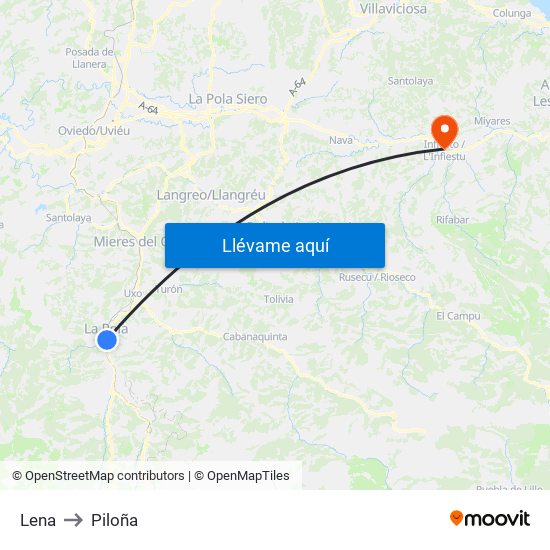 Lena to Piloña map