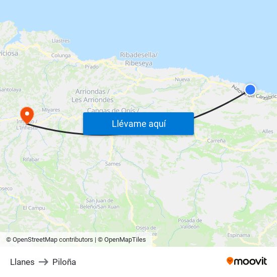 Llanes to Piloña map