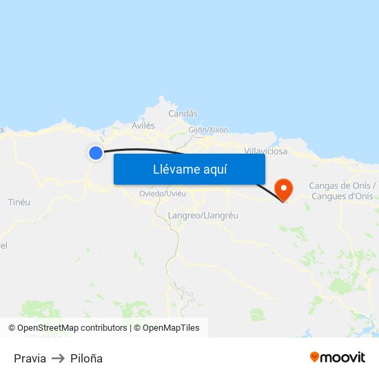 Pravia to Piloña map