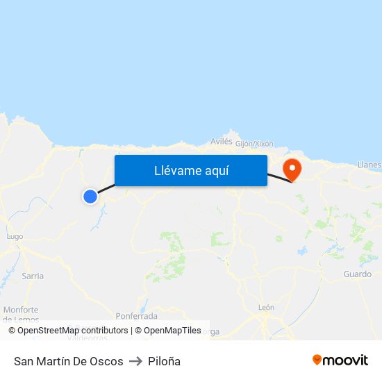 San Martín De Oscos to Piloña map